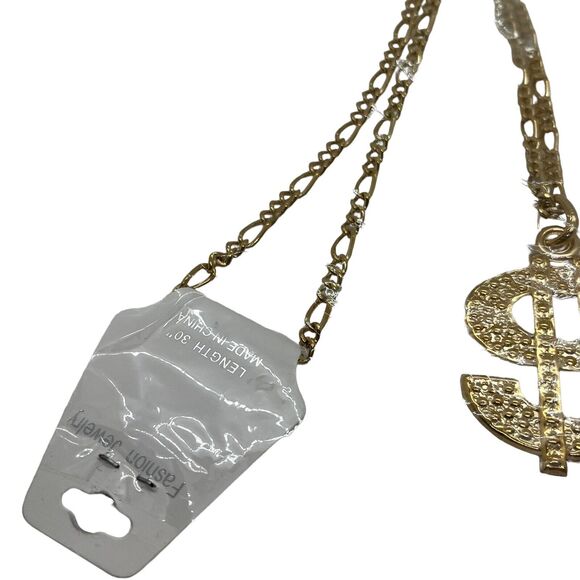 Dollar Sign Necklace Gangster Chain Gold Rapper Bling Bling 30" Costume Jewelry - Picture 2 of 8